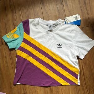 Adidas White and Purple Short Sleeve CropTee